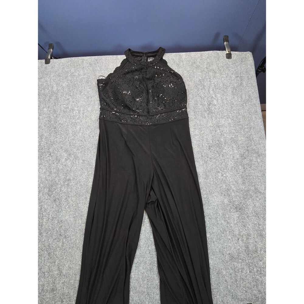 NW Woman Sequin Jumpsuit Womens 14W Black Lace Halter Wide Leg Plus Size Party